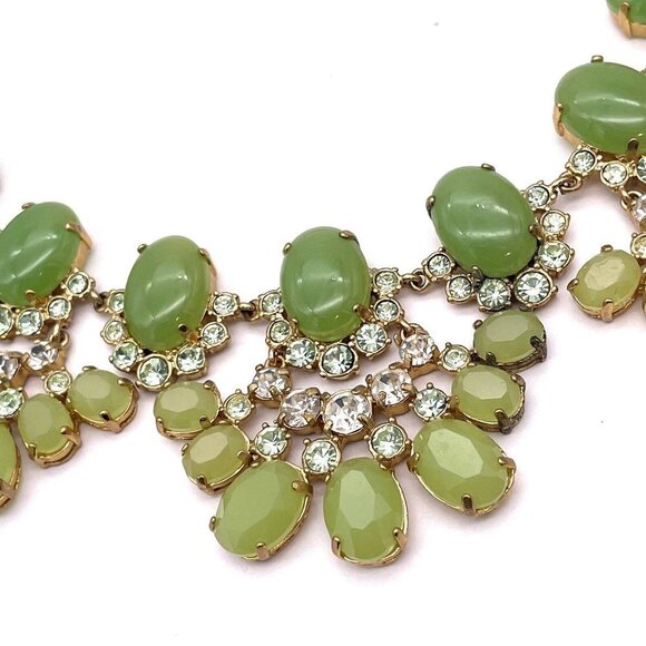 J. Crew Link Chain Chunky Bib Rhinestone Necklace Gold Tone Spring Ring 20" - Picture 2 of 5